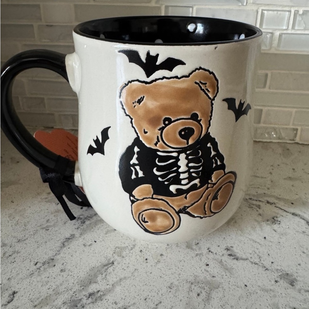 creepy critters viral skeleton, teddy bear mug $25